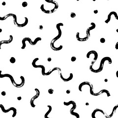 Seamless black and white chaotic design. Hand drawn vector rounded shapes and circles. Curved and curly grungy lines. Scribbled rough brushstrokes. Biological grunge squiggle lines, structure. 