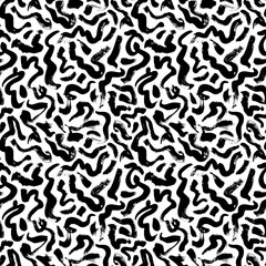 Curly waves hand drawn seamless pattern. Ink brush grunge vector texture. Black wavy lines on white background. Paint brushstrokes freehand drawing. Abstract wrapping paper, textile monochrome design.