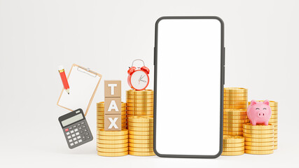 3d render of smartphone with tax time for your mockup design