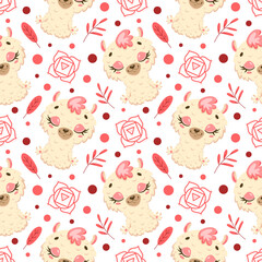 Obraz premium Cute cartoon farm animals meditation seamless pattern. Yoga animals pattern. Llama meditates pattern.