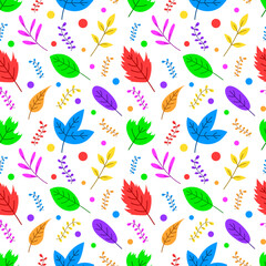 Cute cartoon multicolored autumn leaves seamless pattern.