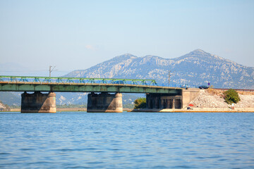 Bridge over the Skadar Lake in Montenegro . Beam Bridge or simply supported