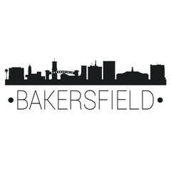 Bakersfield, CA, USA City Skyline. Silhouette Illustration Clip Art. Travel Design Vector Landmark Famous Monuments. - obrazy, fototapety, plakaty