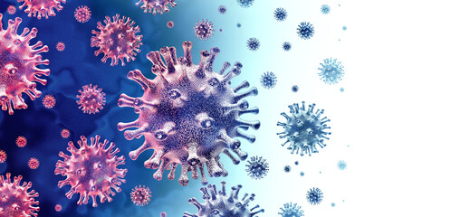 Virus infection recovery as a biology symbol for declining infectious cells spreading during an outbreak due to flu or coronavirus vaccine and vaccination
