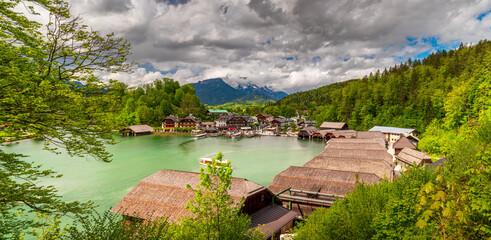 Berchtesgaden Schönau Village shape with the Königssee lake and the boat house family