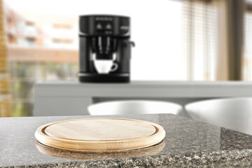 Desk of free space and cafe interior 