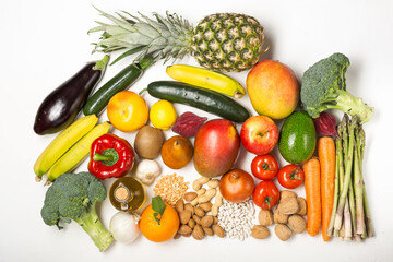 Healthy food clean eating on white background with copy space