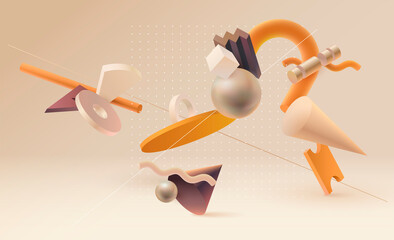 Colored 3D geometric shapes. Realistic vector design.