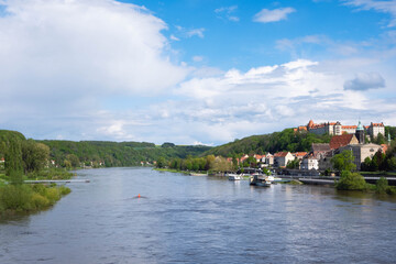 Obraz premium Elba river along which motor ships sail