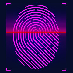 Fingerprint scanning concept. Digital biometric security system and data protection. Personal authorization screen. illustration isolated on dark background. Vector illustration