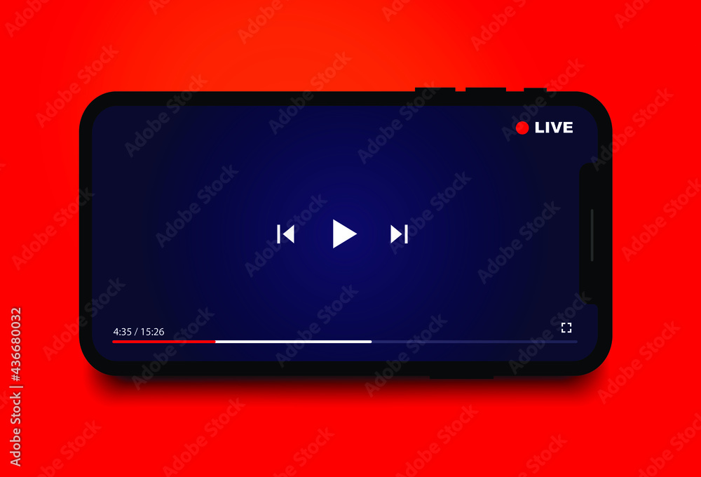 Aufkleber vector illustration live stream concept with play button on smartphone screen for online broadcast, 