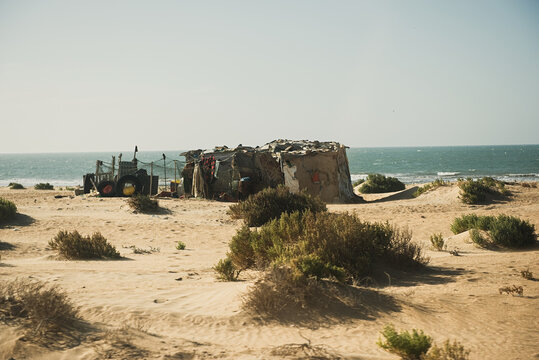 Camping on the seacoast in Morocco, Africa.