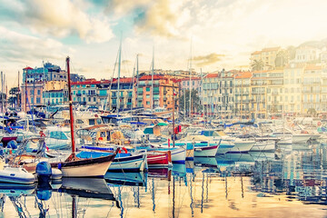 Old harbor in Cannes during the summer