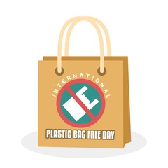 Vector illustration, Eco-friendly bag, with anti-plastic bag sign, as a banner or poster, International Plastic Bag Free Day.