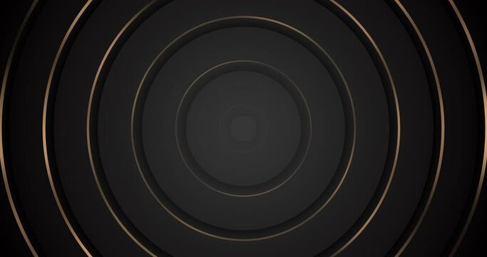Black golden luxury circular seamless looped animated background. 3d circle rings minimal animation for presentation, event party text backdrop. Black friday sale. Music dark illustration. Blank frame
