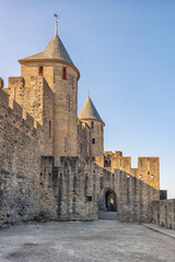 Fototapeta na wymiar View of the medieval old town of Carcassonne in France