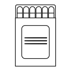 Vector black and white match box icon isolated on white background. Outline burning stick illustration. Line style matchstick pack picture. .