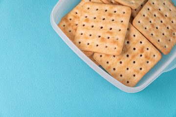 Salt crackers on the blue background