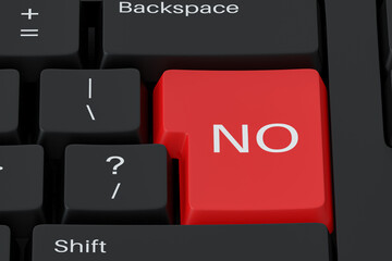 NO red key on a black keyboard. 3d render illustration