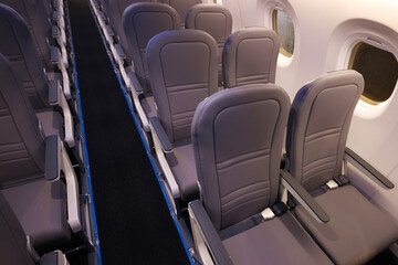 Leather interior of the plane without passengers