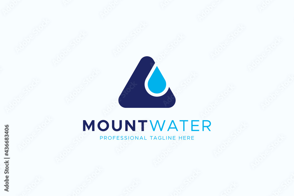Poster initial letter a logo. blue geometric triangular rounded mountain symbol with water drop combination