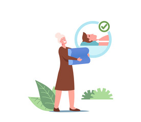 Senior Woman Holding Medical Orthopedic Pillow for Healthy Comfortable Sleep. Elderly Female Character with Foam Cushion