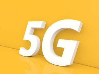 The inscription 5G Internet on a yellow background. 3d render illustration.