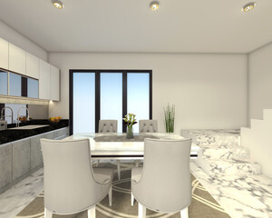 modern dining room design with minimalist pantry and elegant dining table