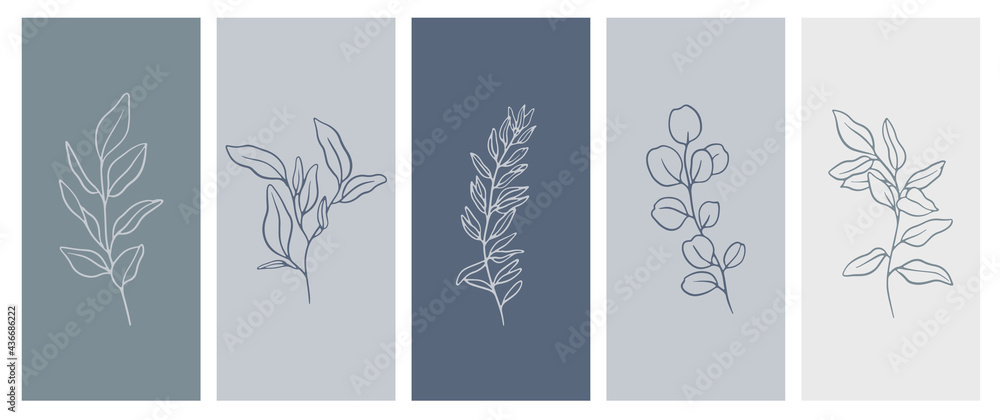 Poster set of postcards with linear patterns. floristic pattern. minimalism