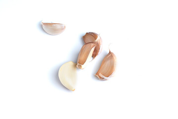 Close up shot clove garlic on white background