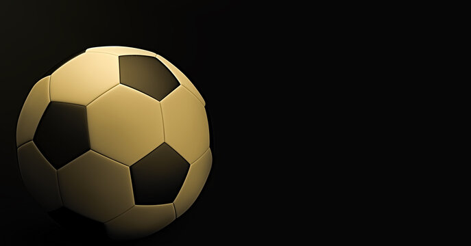 3D rendering. A soccer ball on a black background. Soft illumination of the image. Sports equipment. A team game. 3D illustration.