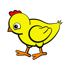 cartoon chicken, yellow color, vector illustration 