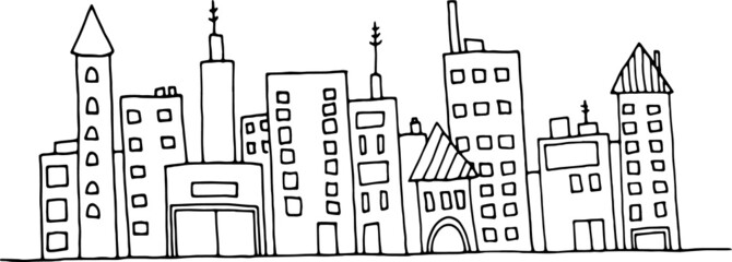 vector hand painted buildings town illustration