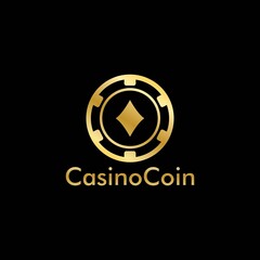 Gold Casino coin logo vector in Elegant Style with Black Background for casino business, gamble, card game, speculate, etc