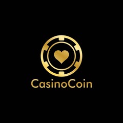 Gold Casino coin logo vector in Elegant Style with Black Background for casino business, gamble, card game, speculate, etc