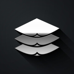 Silver Layers clothing textile icon isolated on black background. Element of fabric features. Long shadow style. Vector