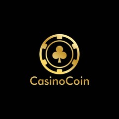 Gold Casino coin logo vector in Elegant Style with Black Background for casino business, gamble, card game, speculate, etc