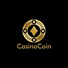 Gold Casino coin logo vector in Elegant Style with Black Background for casino business, gamble, card game, speculate, etc