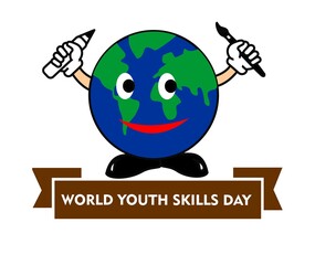 world youth skills day vector illustration with earth man cartoon design vector