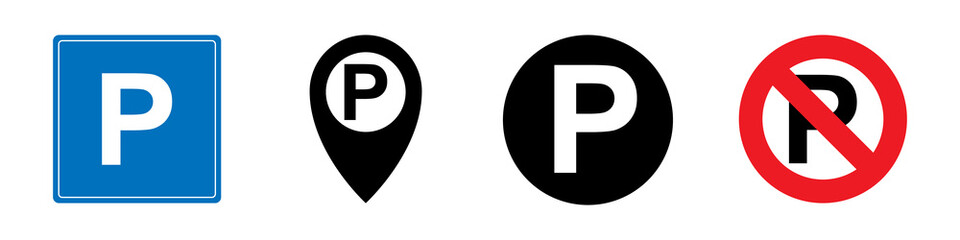 Parking sign icon set simple design