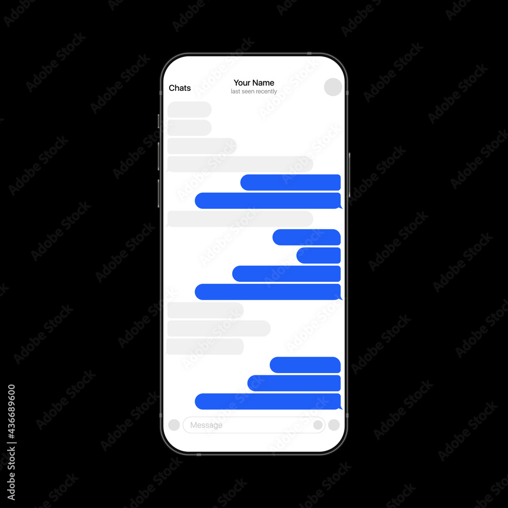 Poster messenger interface on smartphone. mobile texting app realistic ui. vector illustration