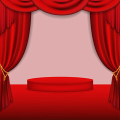 curtain and podium, red color, marketing your business products.