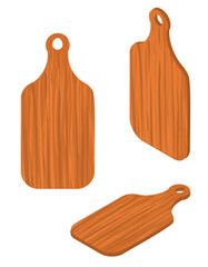 set of vector illustration of a wooden kitchen cutting board isolated on a white background. Isometric