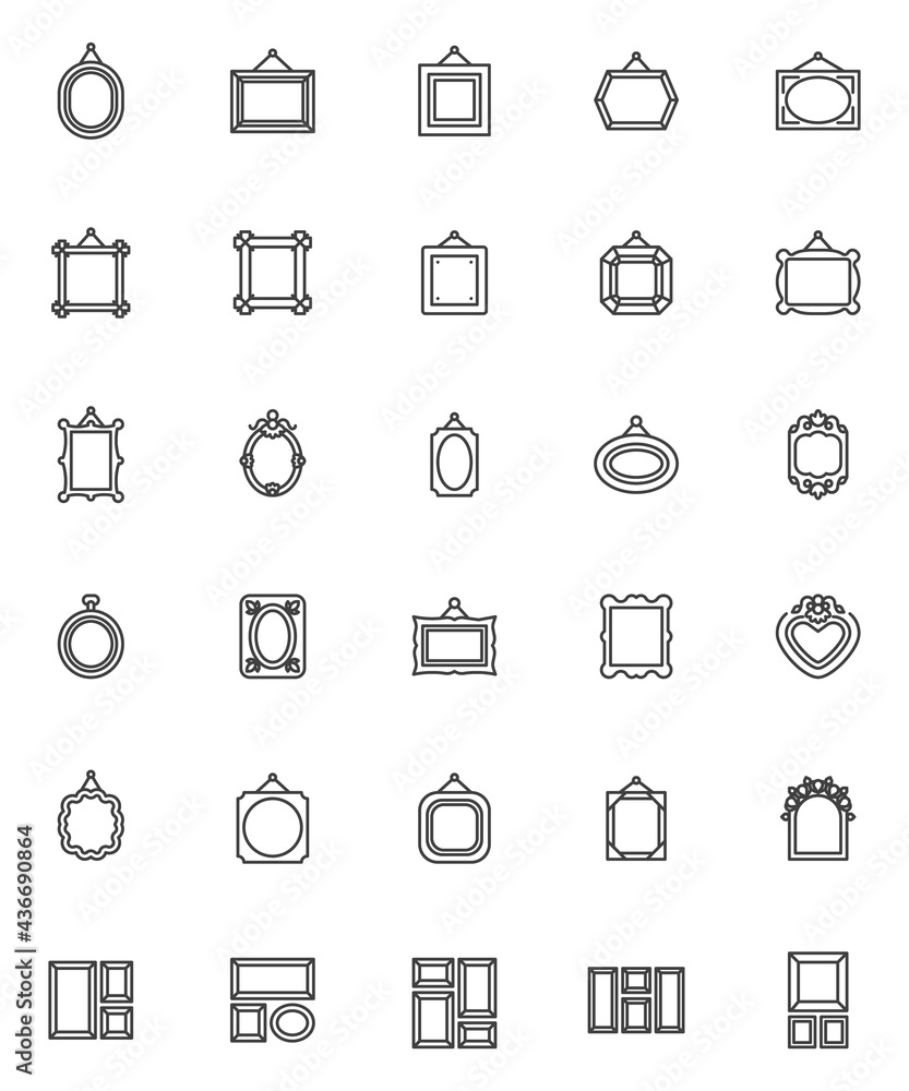 Poster blank picture frames line icons set