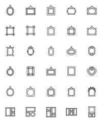 Blank picture frames line icons set