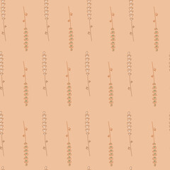 Botanic seamless pattern with organic natural lavender elements shapes. Beige background. Doodle print.