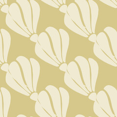 Doodle seamless pattern in simple style with light flowers bud silhouettes print. Pale pastel background.