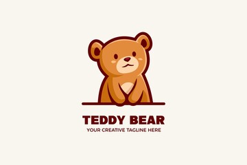 Cute Teddy Bear Cartoon Mascot Logo Template