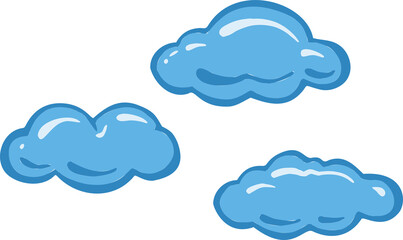 Blue cumulus cartoon clouds icon. Vector.