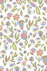 Vintage floral seamless background pattern. Blooming garden flowers. Vector illustration in hand drawn style.